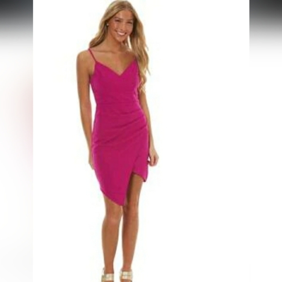 LOVE Nickie Lew Sparkle Pink Ruched side Stretch Dress - Picture 15 of 15